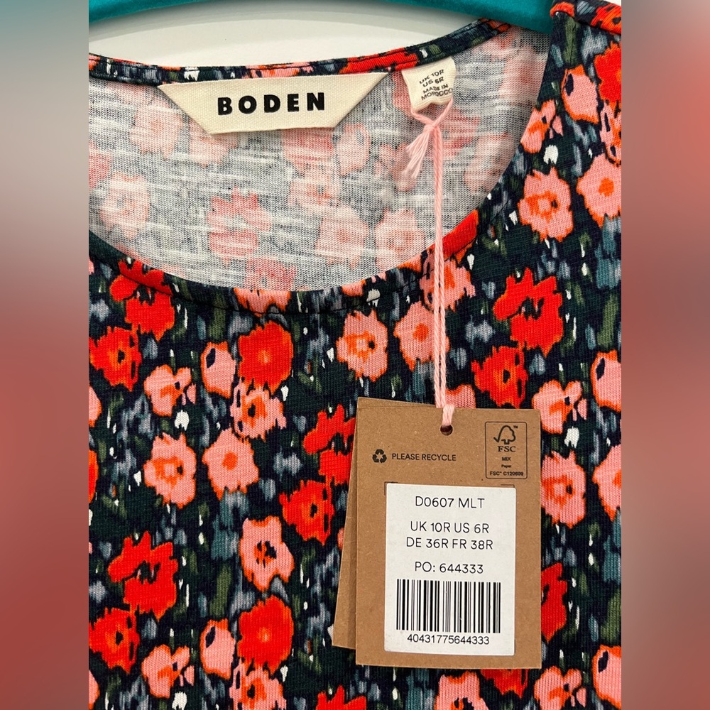 NWT (flaw) Boden Zoe Jersey Dress with pockets, Abstract Poppy print, size 6R - Picture 3 of 9